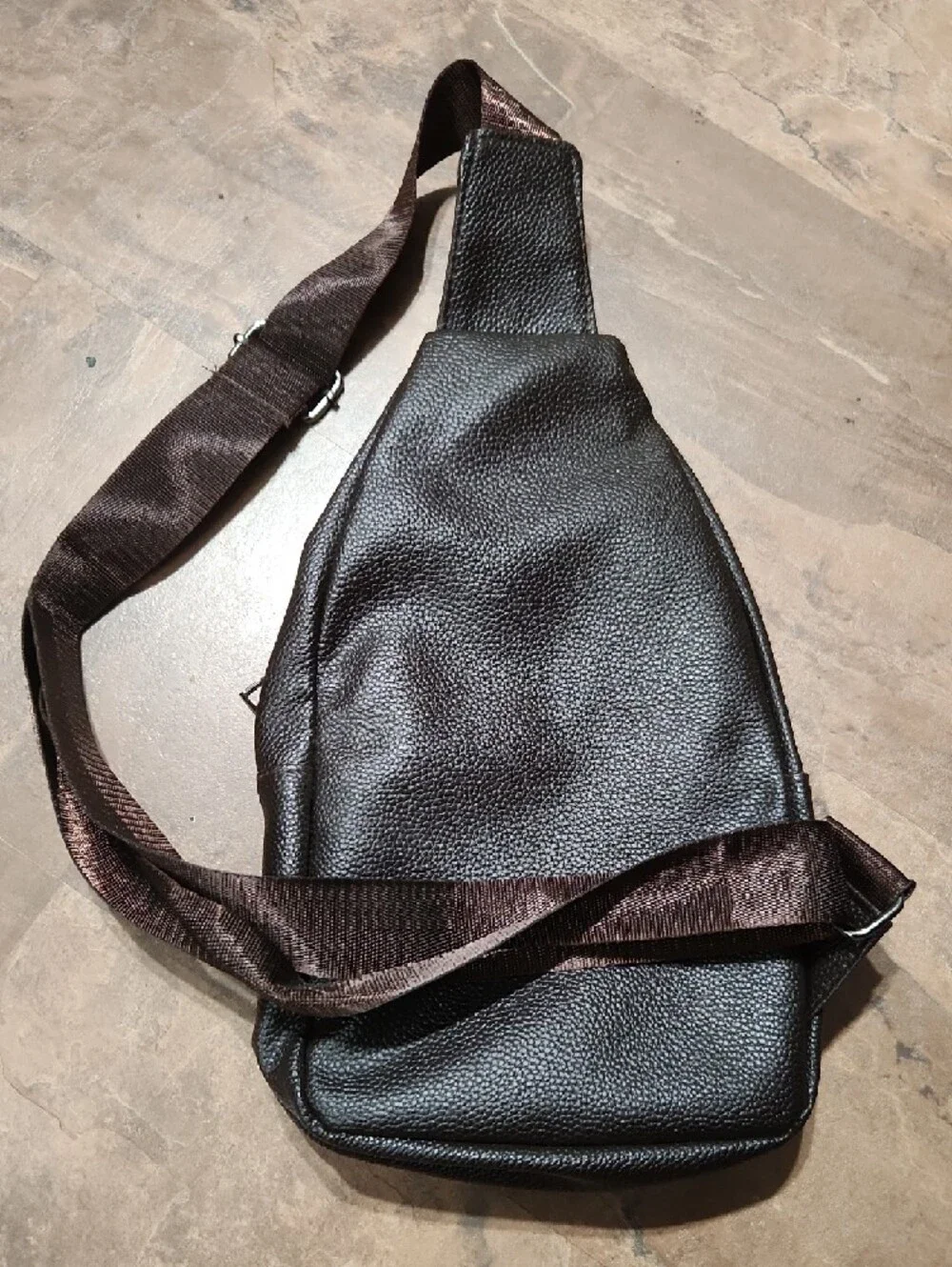 Black Faux Leather Sling Crossbody Bag with Green and Red Stripe